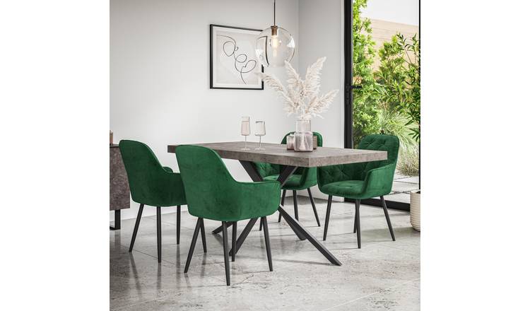Furniture Online Donni Anika Concrete Effect Dining Table & 6 Green Chairs