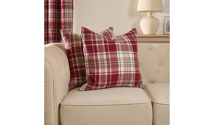 OHS 2 Pack Dorset Woven Check Cushion Covers 45 x 45cm - Red