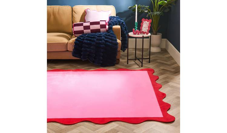 OHS Scallop Edge Soft Rug - 120 x 170cm - Pink/Red