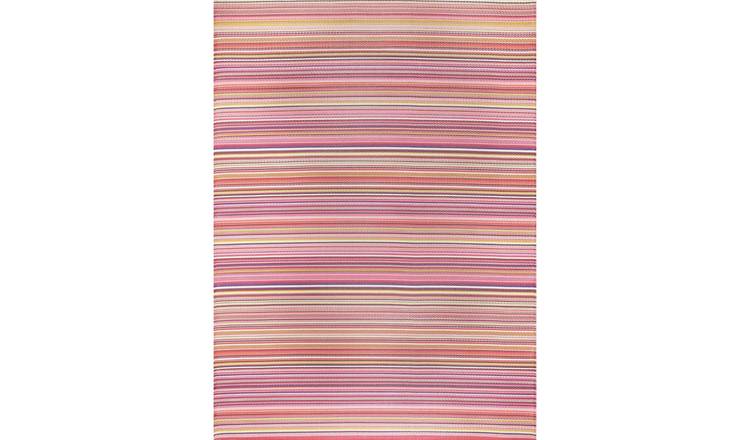 The Rugs Pink Rainbow Reversible Striped Outdoor Rug - 180 x 270cm