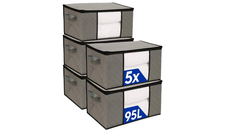 Harbour Housewares Clothes Storage Bags with Lid - 95 Litre - Grey - Pack of 5