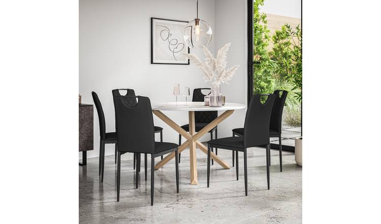 Furniture Online Malvern Monza Marble Top Dining Table & 6 Black Chairs