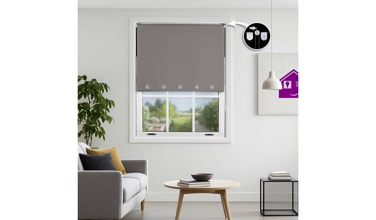 Furnished Dark Grey Blackout Roller Blind Round Eyelets - 55 x 165cm
