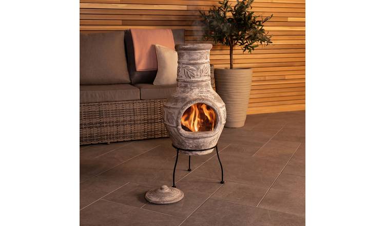 Charles Bentley Outdoor Medium Clay Chiminea Patio Heater Firepit - Grey