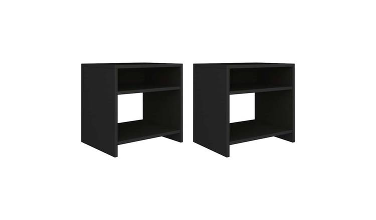 Walplus Pack of 2 Engineered Wood Bedside Cabinet - Black - 40 x 30 x 40 cm