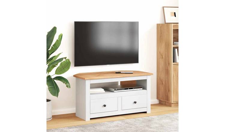 Walplus Corner TV Cabinet - White and Grey - 93 x 49 x 49 cm