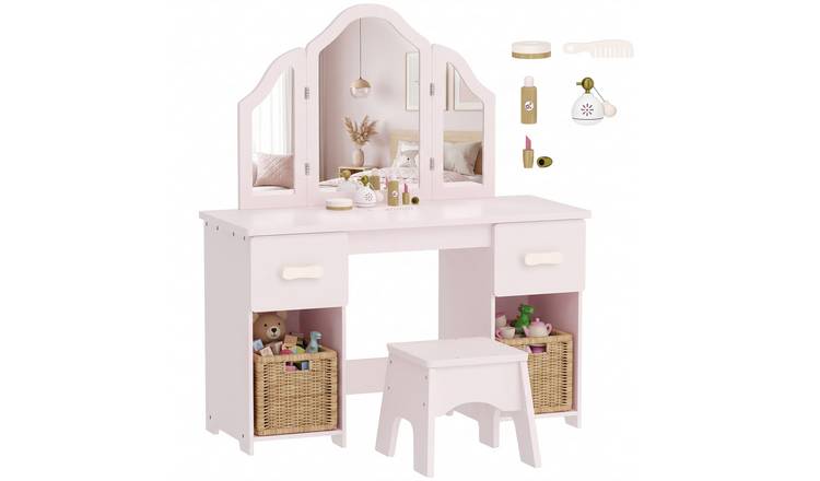 AIYAPLAY 3 Years Plus Tri-Folding Mirror Dressing Table and Chair Set – Pink