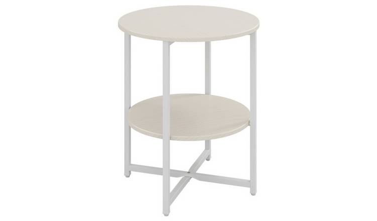Living and Home Small Round Coffee Table with Shelf - White