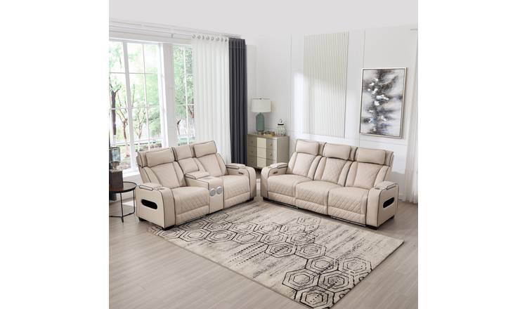 Furniture Online Capri Electric Recliner Leather 2+3 Seater Sofa Set - Beige