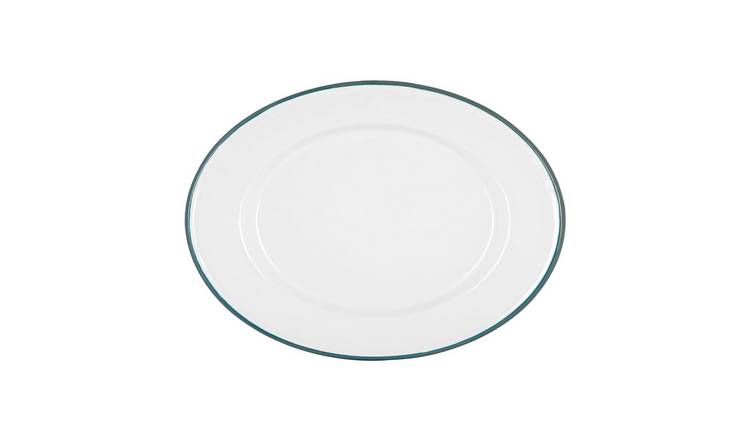 Argon Tableware White Enamel Serving Platter - Green
