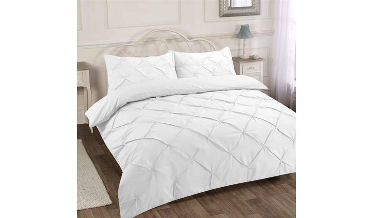 HomeSpace Direct Alexander Pintuck White Duvet Cover Set - Double