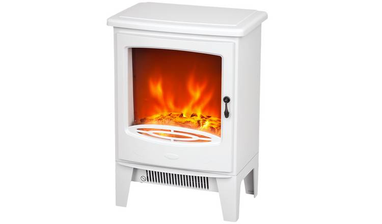 HOMCOM Freestanding Electric Fireplace with Realistic Flame Effect - White