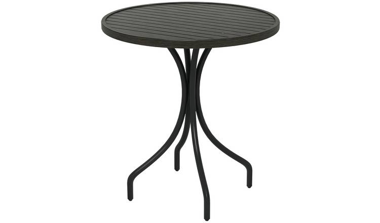 Outsunny Steel Garden Side Table for Balcony and Porch - Grey Wood Grain