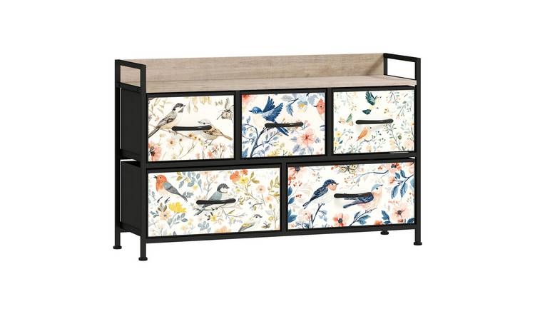 HOMCOM 5 Drawer Fabric Dresser with Shelf and Steel Frame - White