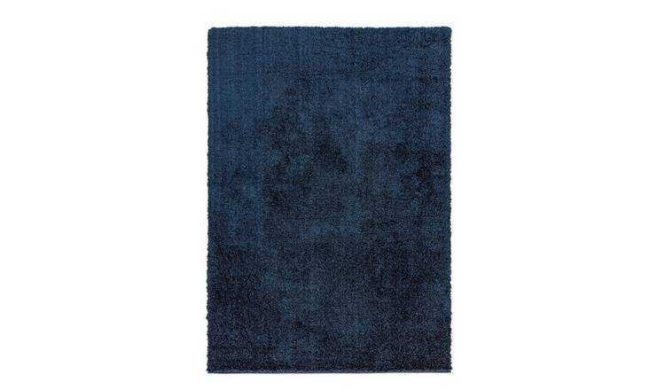 Mega Flooring Blue Shaggy Plain Rug - 80 x 150cm