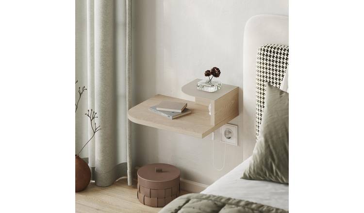 Decortie Luno Floating Bedside Shelf with LED Light - Light Oak