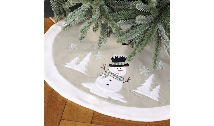 Dibor Fabric Snowman Tree Skirt - White 36"