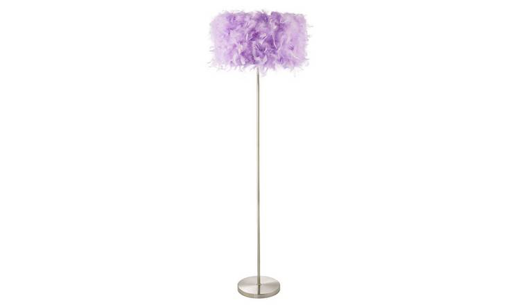 Happy Homewares Chic Soft Lilac Feather with Satin Nickel Floor Lamp - 40cm