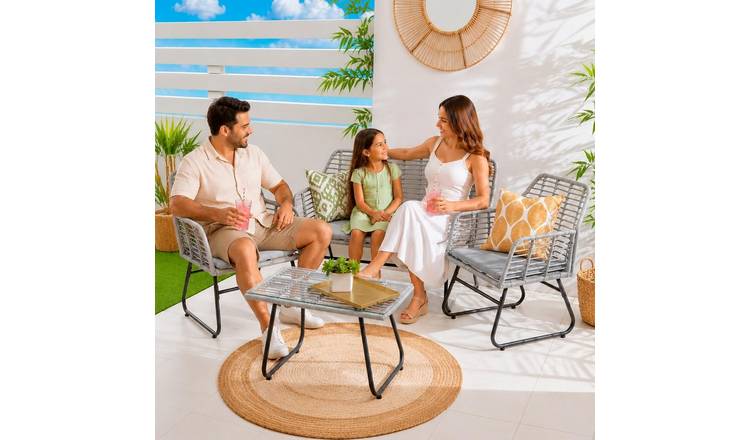 Neo 4 Piece Bamboo Style Garden Sofa Set - Grey