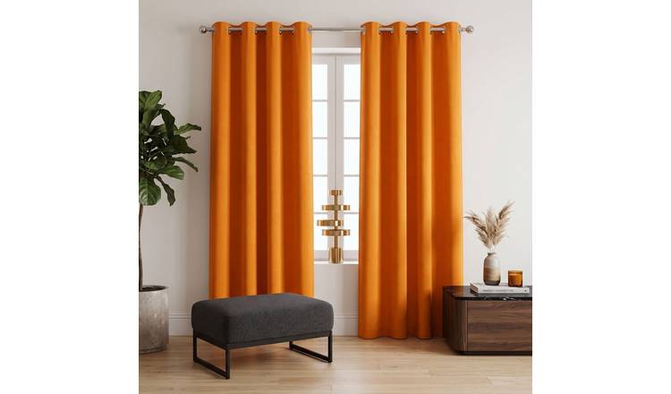 Homescapes Orange Plain Cotton Eyelet Curtains - 117cm x 137cm