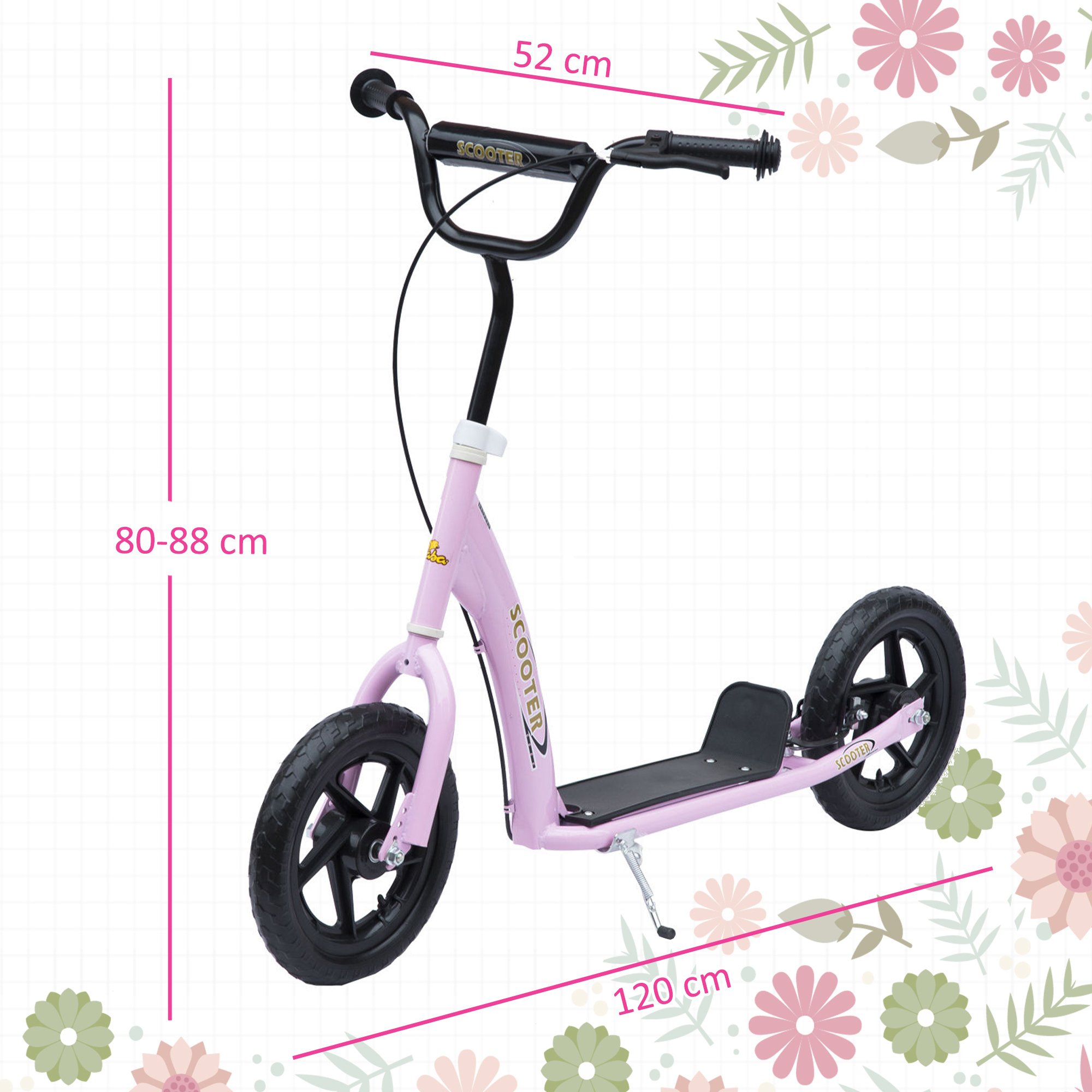 HOMCOM 5 to 12 Years 12 Inch Adjustable Kick Scooter – Pink - Image 3