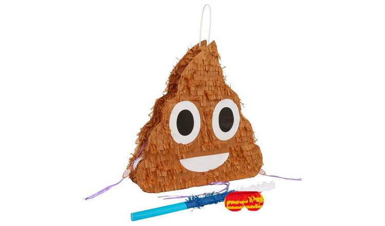 Fax Potato 3pc Poop Emoji Pinata Set with Stick & Blindfold - Blue Stick