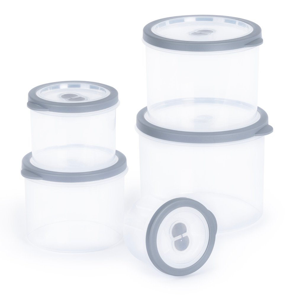 LIVIVO Set of 5 Airtight Food Storage Round Containers - Grey - Image 1
