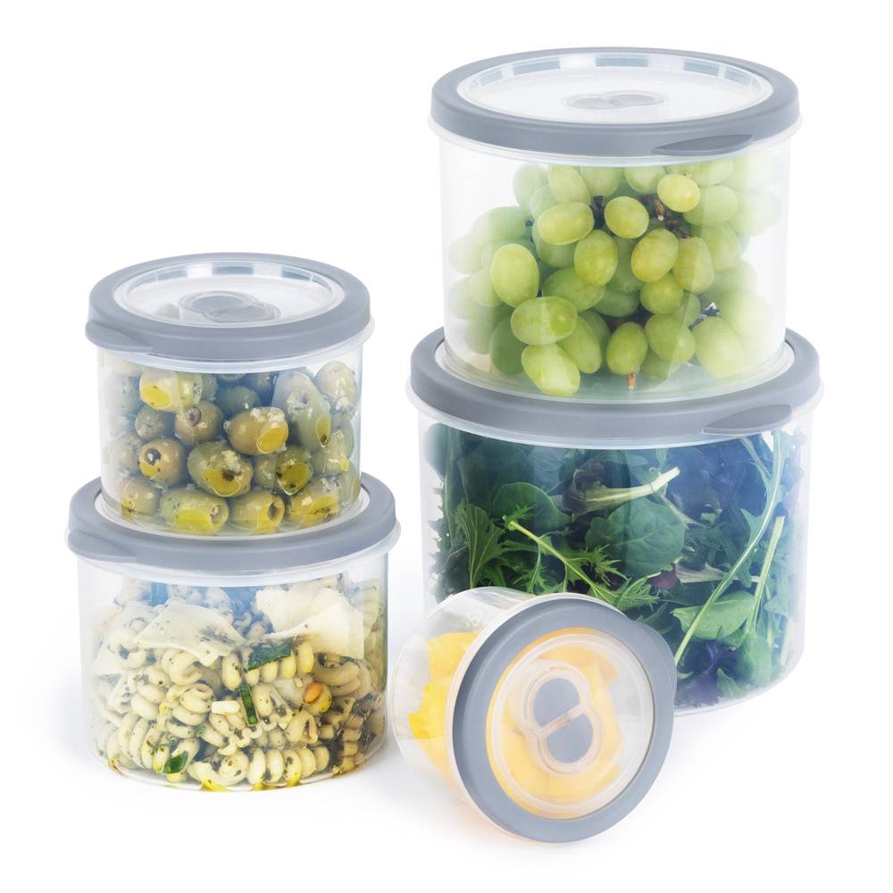 LIVIVO Set of 5 Airtight Food Storage Round Containers - Grey - Image 2