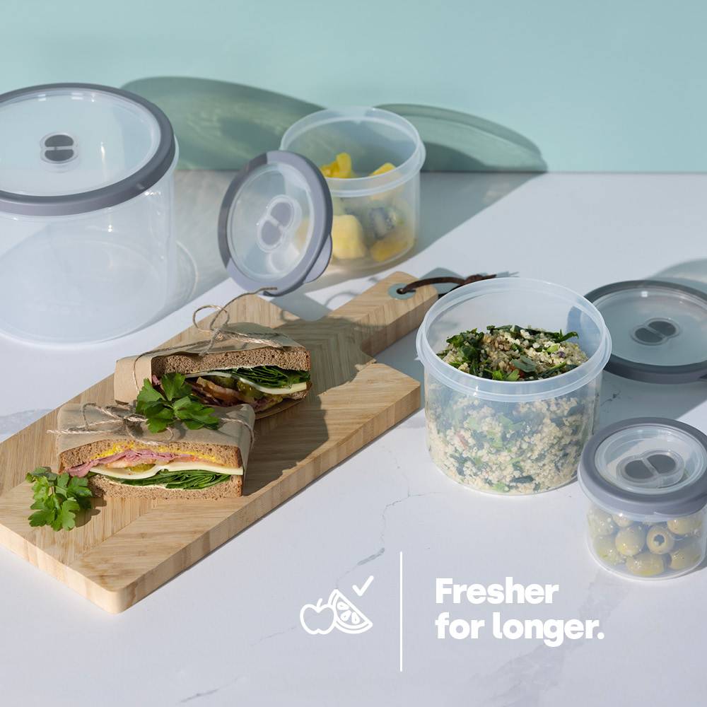 LIVIVO Set of 5 Airtight Food Storage Round Containers - Grey - Image 3