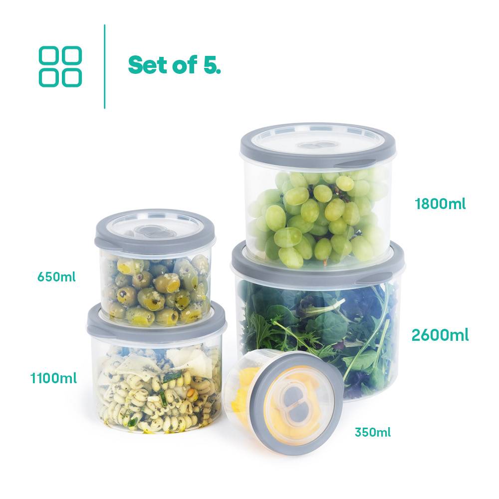 LIVIVO Set of 5 Airtight Food Storage Round Containers - Grey - Image 4