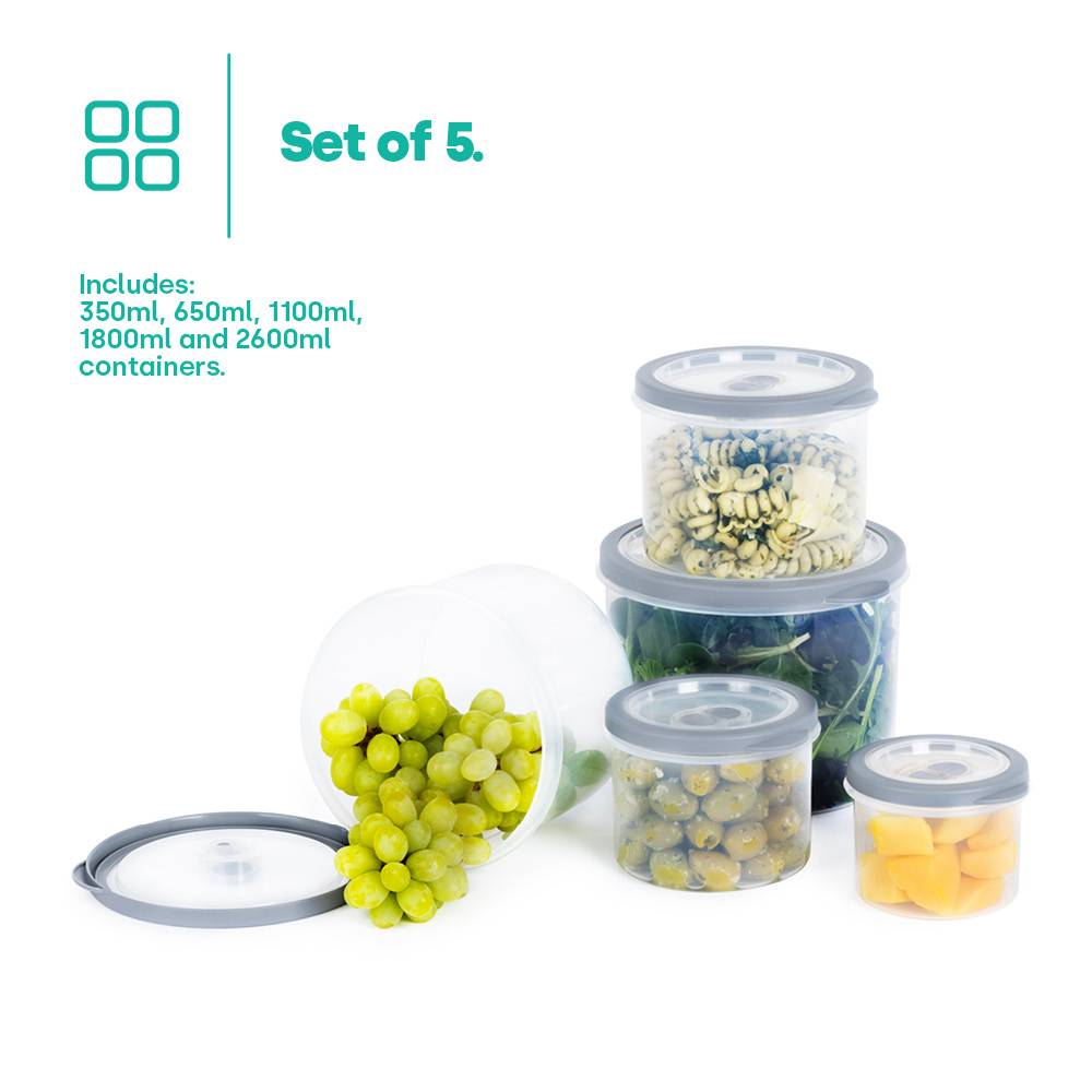 LIVIVO Set of 5 Airtight Food Storage Round Containers - Grey - Image 5