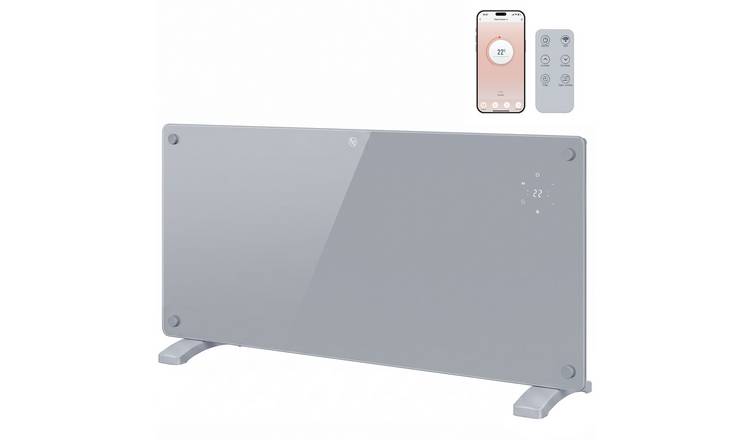 HOMCOM 2000W Smart Glass Panel Heater With Alexa and Google Home - Grey