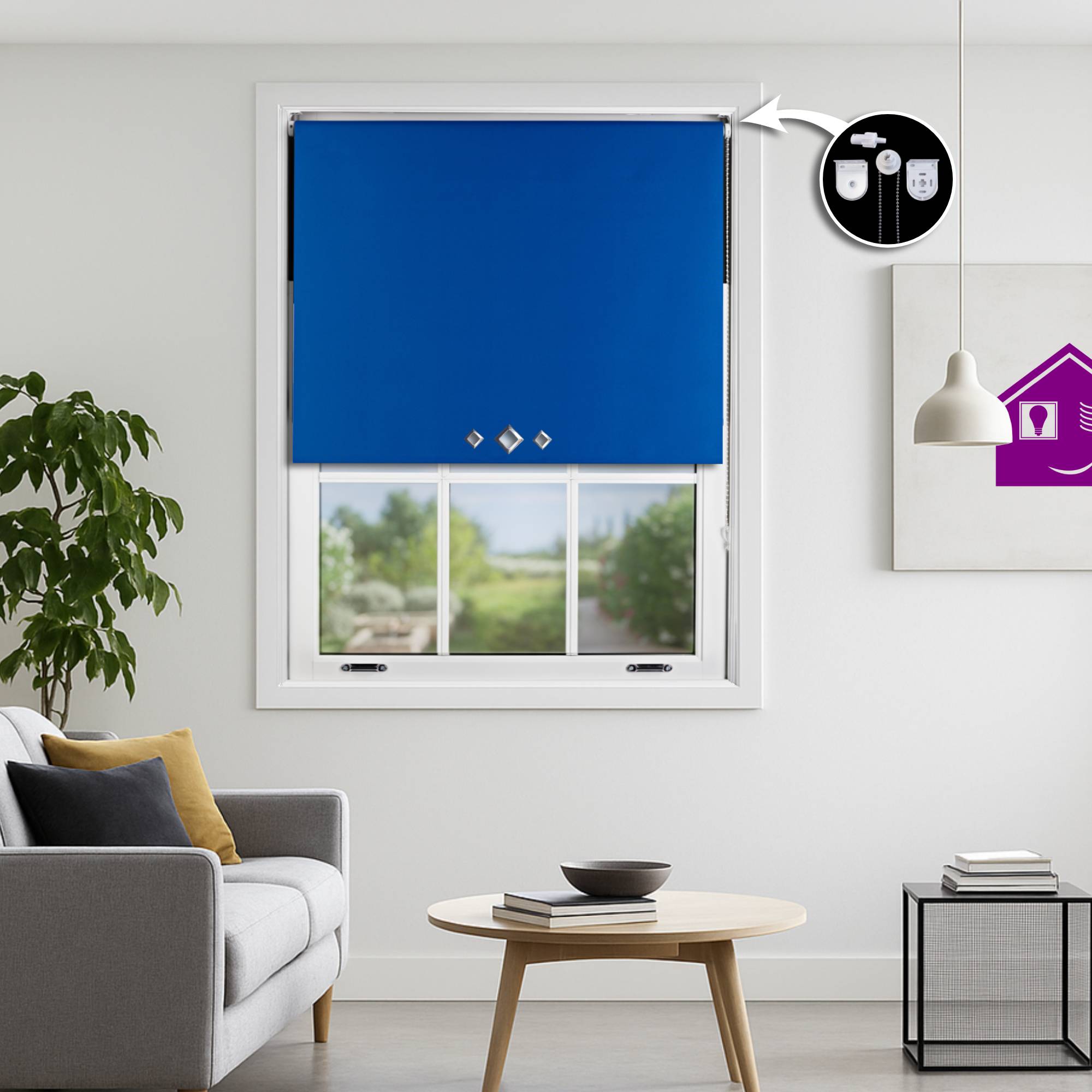 Furnished Blue Blackout Roller Blind Diamond Eyelets - 205 x 210cm - Image 1