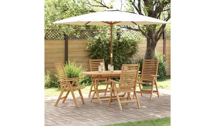 Walplus 5 Piece Solid Teak Wood Garden Dining Set - Brown - 160 x 80 x 75 cm
