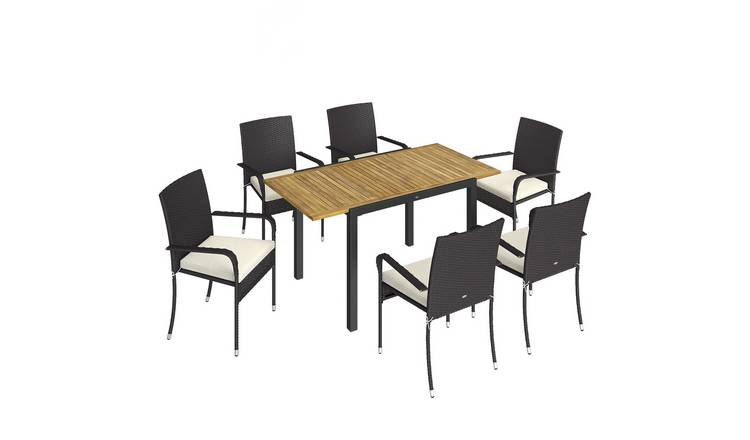 Outsunny 7 Piece Rattan Garden Furniture Set- Cream
