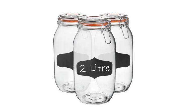 Argon Tableware Glass Storage Jars with Labels - Pack of 3