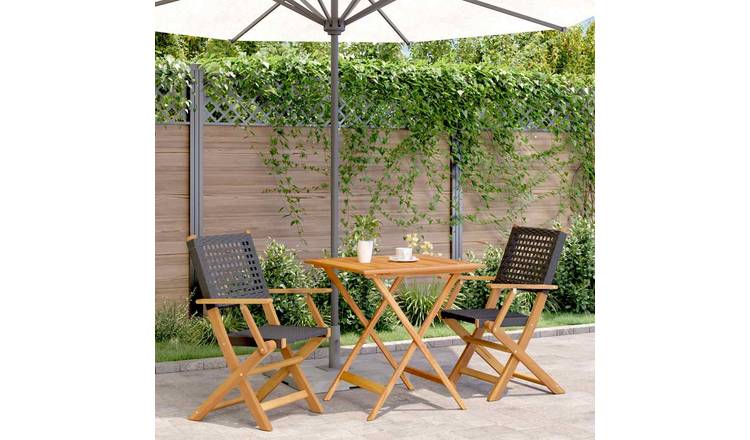 Walplus 3 Piece Poly Rattan Folding Bistro Set - Black - 70 x 70 x 75 cm