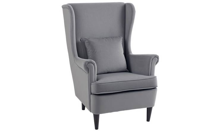HOMCOM Velvet Modern Accent Chair with High Backrest and Pillow - Dark Grey