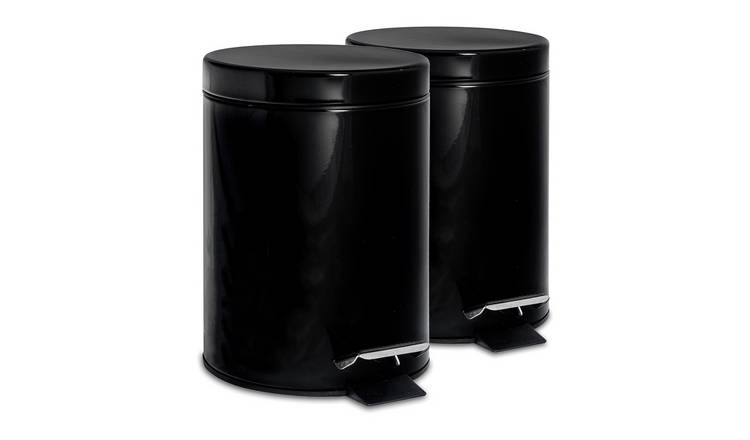 Harbour Housewares Round Stainless Steel Pedal Bins - 3 Litre - Black - Set of 2