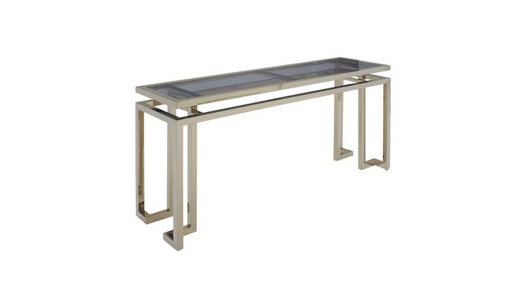 Orsina Oria Glass Top Console Table – Grey & Gold