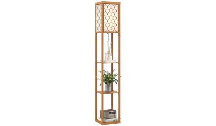 HOMCOM Modern Floor Lamp with Fabric Lampshade - Natural Wood