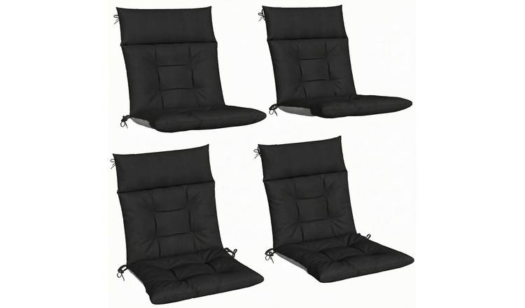 Outsunny Set of 4 Outdoor Waterproof Chair Cushions with Ties - Black