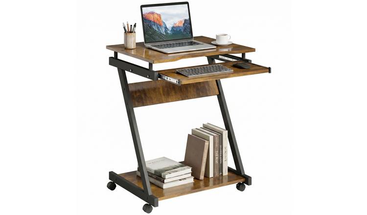 HOMCOM Mobile Z Shaped Computer Desk - Rustic Brown