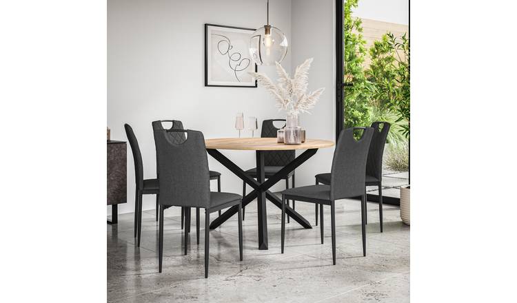 Furniture Online Malvern Monza Oak Table Dining Table & 6 Charcoal Chairs