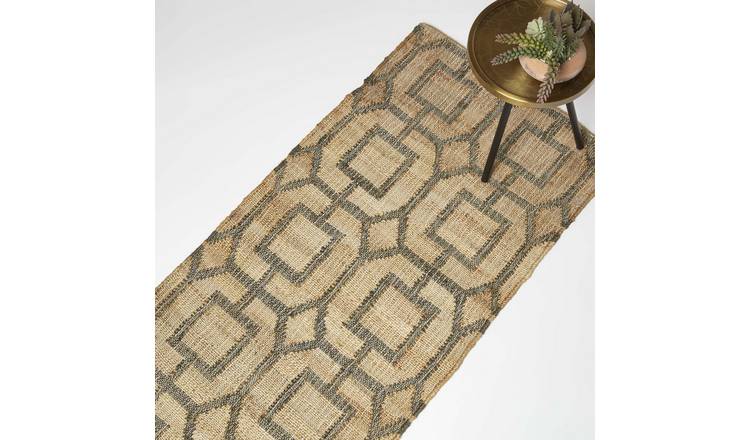 Homescapes Brown Tiran Geometric Handwoven Jute Runner - 66 x 200cm