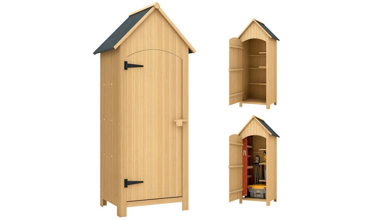 Outsunny Fir Lockable Tilt Roof Garden Storage Shed – Natural