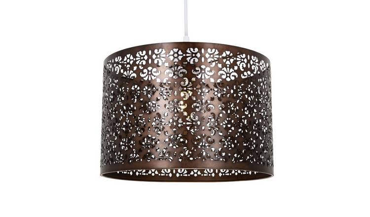 Happy Homewares Bronze Marrakech Metal with Floral Pendant Shade - 29cm