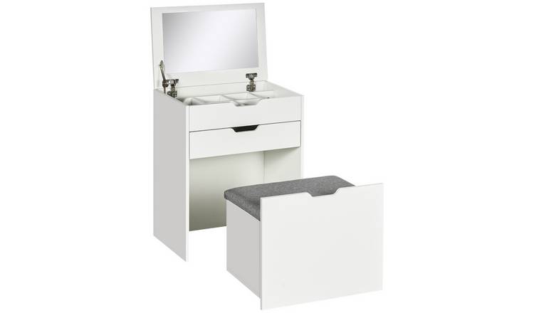 HOMCOM Dressing Table with Flip up Mirror and Storage Stool - White
