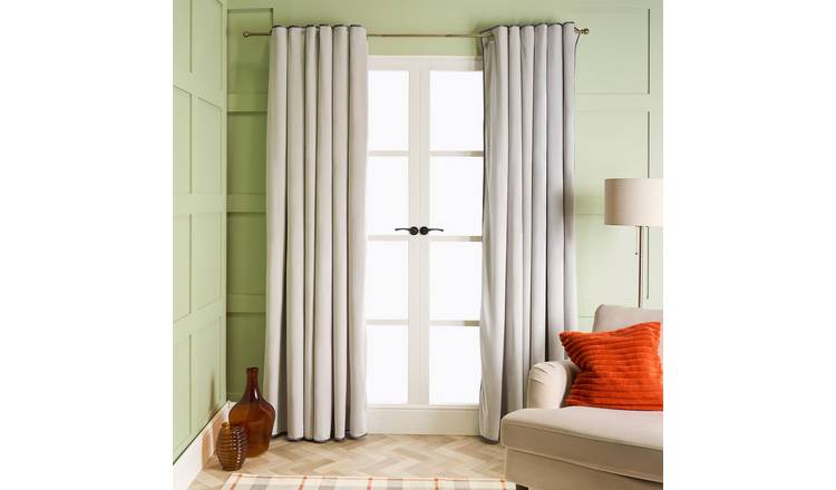 OHS Piped Edge Velvet Curtains 168 x 183cm - Grey