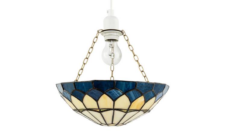 Happy Homewares Midnight Blue Stained Glass Domed Tiffany Pendant Shade - 30cm